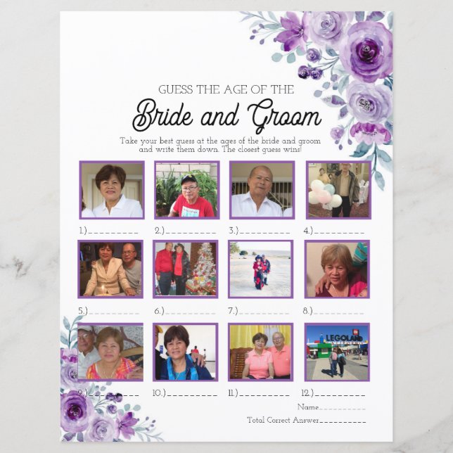 Purple Floral adivinha a idade da noiva e do noivo (Frente)