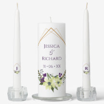 Purple Floral Geometric Unity Candle Set