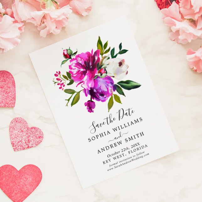 Purple Floral & Greenery Salvar o Convite de Data (Criador carregado)