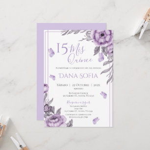 Purple Floral Quincenera Convite Espanhol