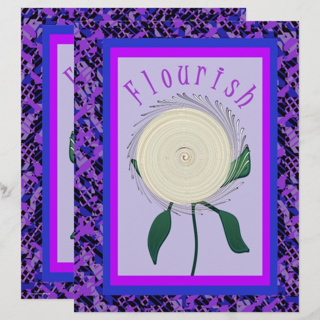 Purple Flourish Flower Scrapbook Paper 2-Sided Pag (Frente/Verso)