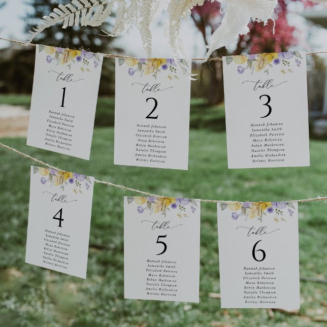 Purple Flower, Yellow Flower, Seating Chart Cards (Criador carregado)