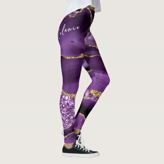 Purple Gold Sparkly Leggings Custom Name Text (Direita)