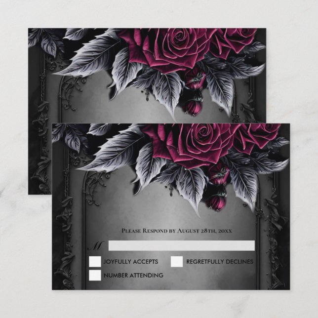 Purple Gothic Halloween Wedding RSVP Card (Frente/Verso)