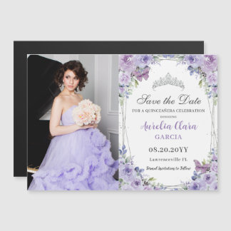 Purple Lilac Floral Quinceañera 16th Salvar a Data