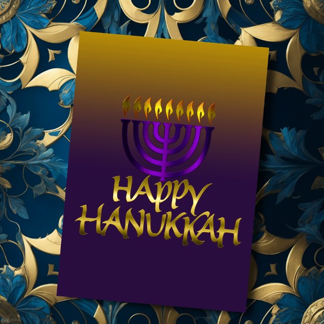 Purple Menorah Chama Feliz Cartão Hanukkah (Criador carregado)