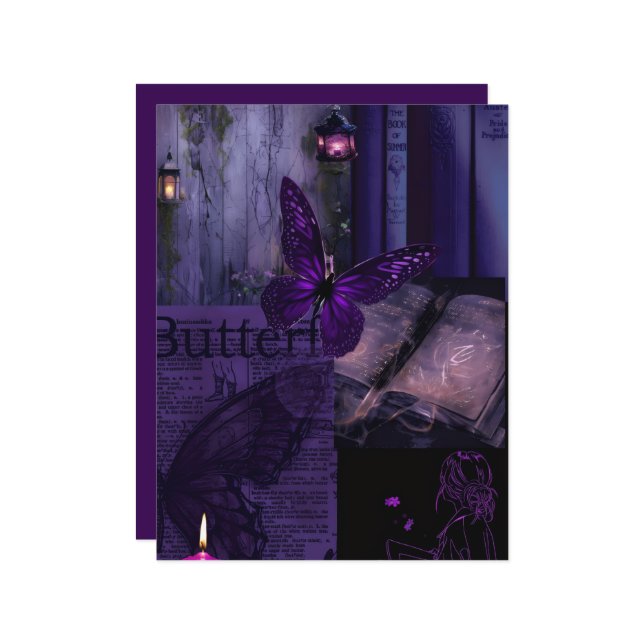 Purple Midnight Butterfly Magic Scrapbook Paper (Frente/Verso In Situ)