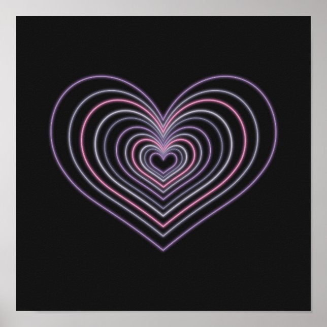 Purple Neon Heart Wall Art Poster (Frente)
