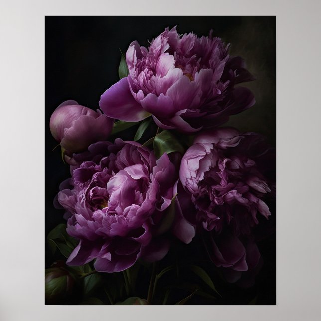 Purple Peony Flowers Art Impressão Poster (Frente)