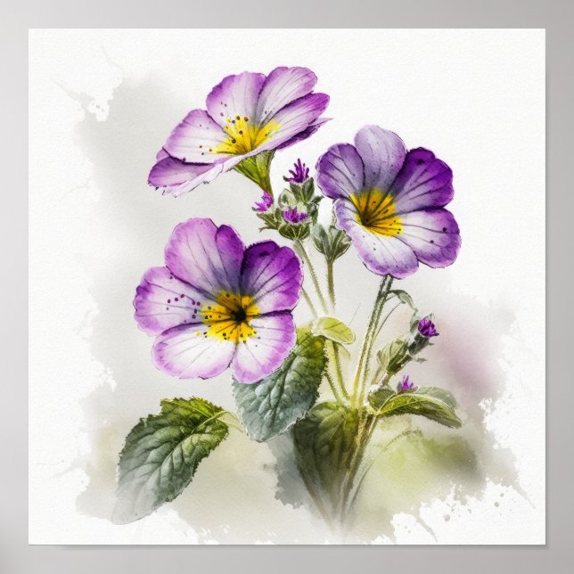 Purple Primrose Flowers Art Impressão (Frente)