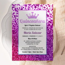 Purple Quinceañera Glamorous Convite Espanhol