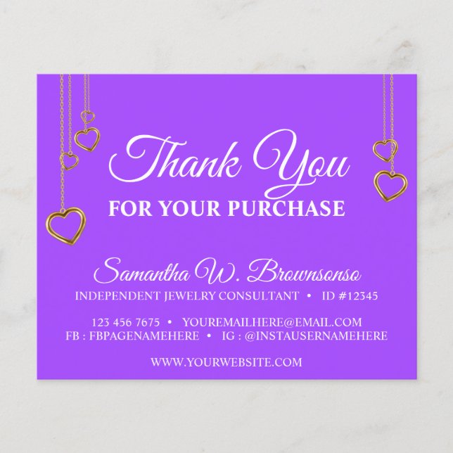 Purple Simple Clean Heart Dourado Obrigado (Frente)