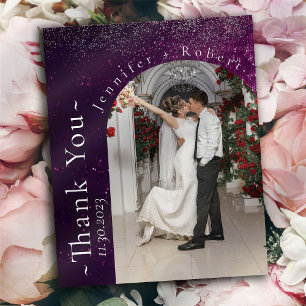 Purple Sparkly Budget Casamento Obrigado Cartões