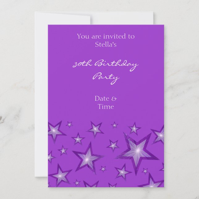 Purple Stars convite vertical roxo (Frente)