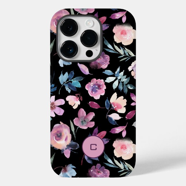 Purple Watercolor Floral com monograma (Verso)