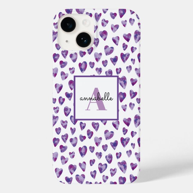 Purple Watercolor Love Heart Monograma (Verso)