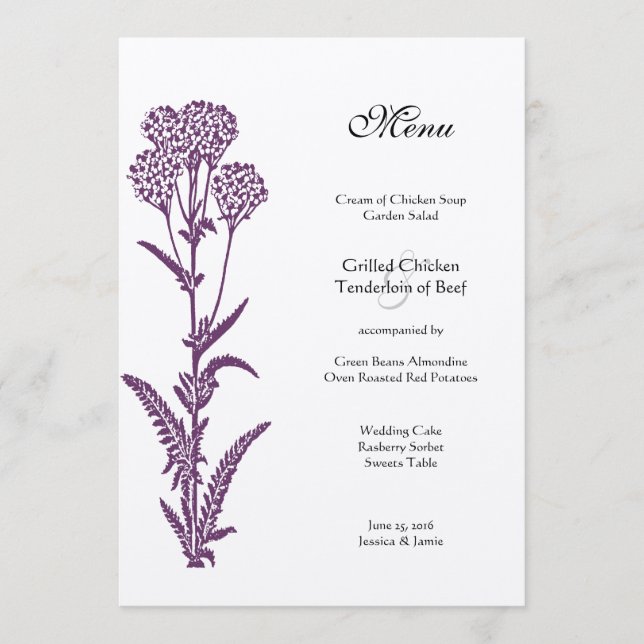 Purple Wildflower Country Chic Weding Menu (Frente)