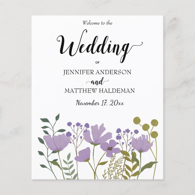 PurpleFloral, Simple Elegant Wedding Program (Frente)