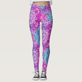 Púrpura Aqua Mandala Padrões Boho Leggings