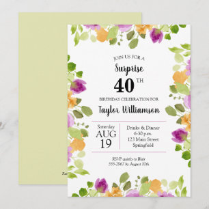 Púrpura Aquarela Bloomia Convites de Aniversário