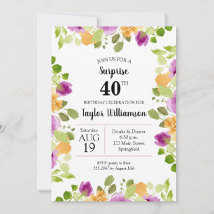 Púrpura Aquarela Bloomia Convites de Aniversário