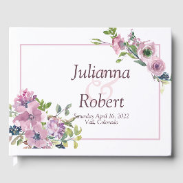 Púrpura aquarela floral livro de hóspedes