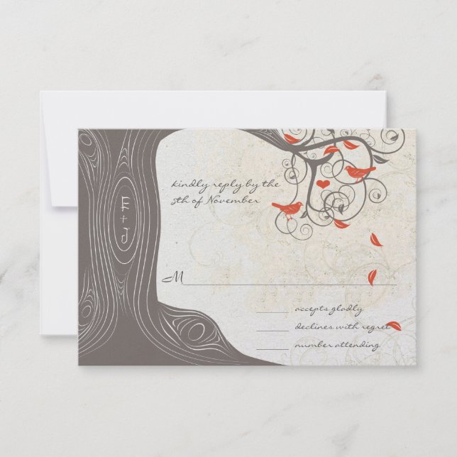 Púrpura Árvores Adoram Pássaros Casando Convite (Frente)