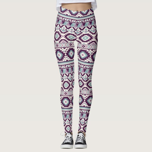 Púrpura Aztec Mistura Leggings femininas (Frente)
