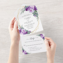 Púrpura Chic Elegante E Casamento Floral Dourado