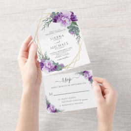 Púrpura Chic Elegante E Casamento Floral Dourado