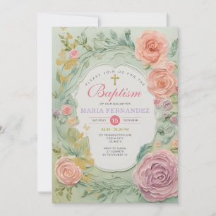 Púrpura Cor-de-rosa Meninas do Batismo Convite