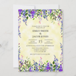 Púrpura de aquarela em Convite de casamento amarel