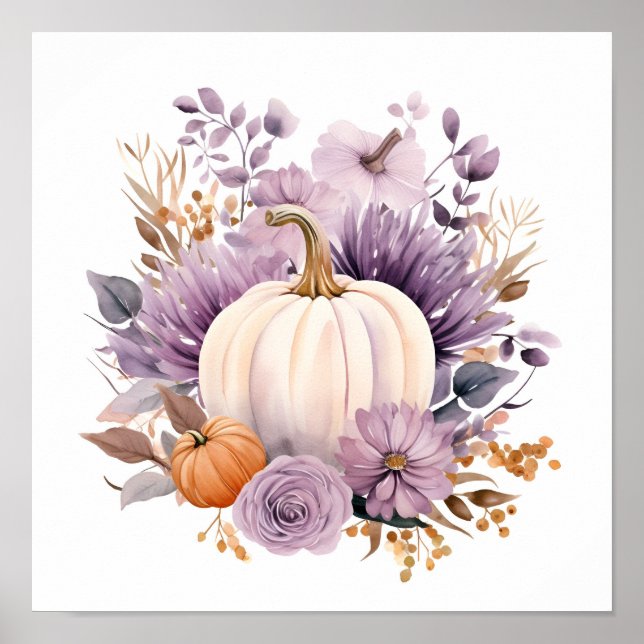 Púrpura de aquarela, poster de abóbora de Hallowee (Frente)