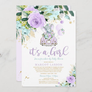 Púrpura De Convite De Elefante Por Chá de fraldas