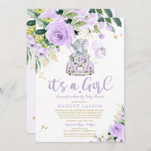 Púrpura De Convite De Elefante Por Chá de fraldas