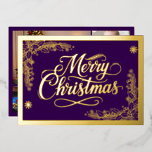 Púrpura de Feliz Natal Formal e 6 fotos Douradas