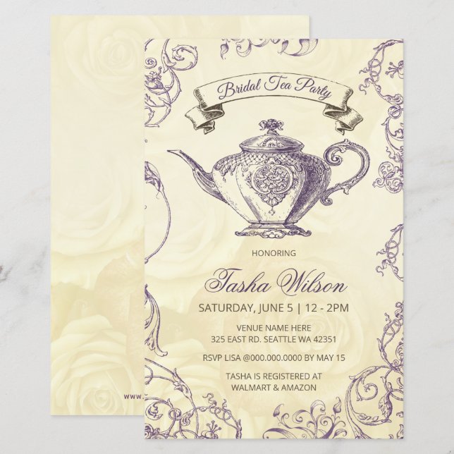 Púrpura do Orçamento Ivory Vintage Bridal Tea Conv (Frente/Verso)