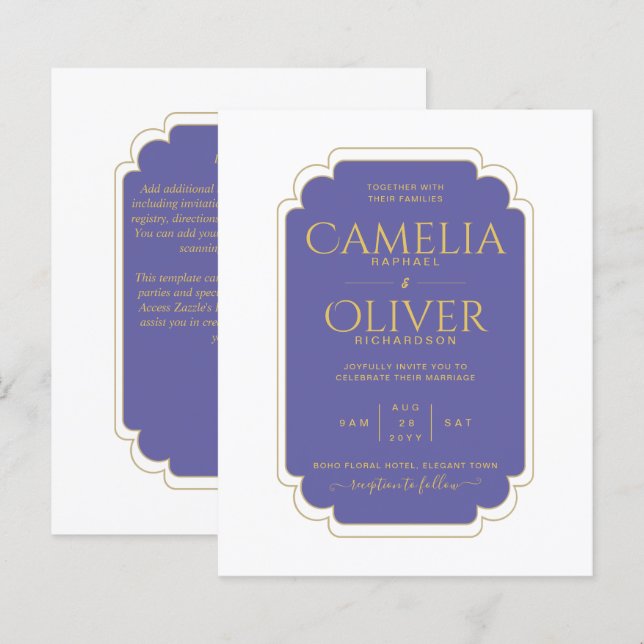 Púrpura Dourada Casamento MONOCROME DO ORÇAMENTO (Frente/Verso)