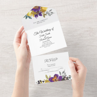 Púrpura Elegante Dourada em Um Convite para Casame