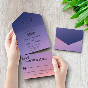 Púrpura elegante, tudo em um Convite de casamento
