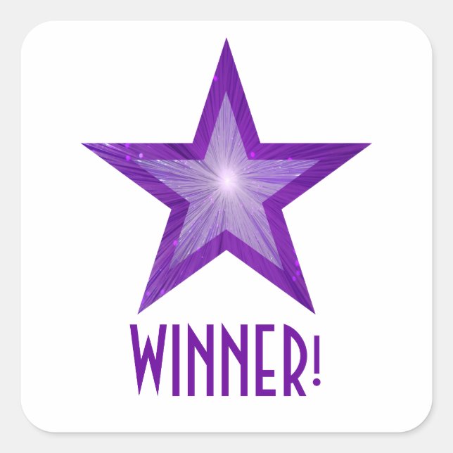 Púrpura Estrela 'WINNER!' adesivo quadrado branco (Frente)