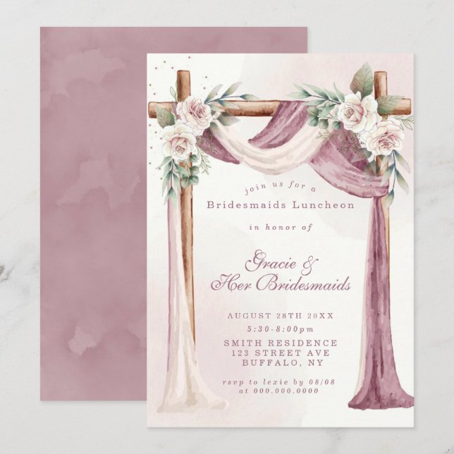 Púrpura Florals Bridesmaids Luncheon Invites (Frente/Verso)