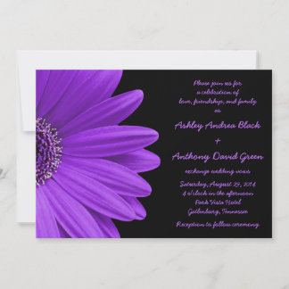 Púrpura Gerbera Casamento Convite Púrpura e Preto