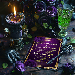 Púrpura Gótica refinada e crânio e Ossos Dourados