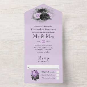 Púrpura Negra e Casamento Gótico Floral Prateado T