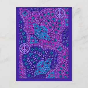 Púrpura Paisley com Sinais de Paz CARTÕES POSTAI