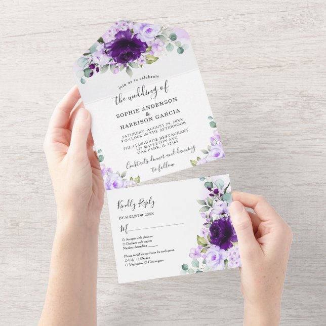 Púrpura Rosa Lilac Flores Rústicas Casamento Rústi (Aba destacável)