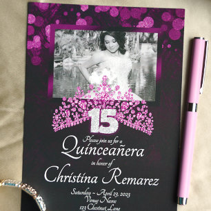 Púrpura, Rosa Tiara Quinceanera Convite