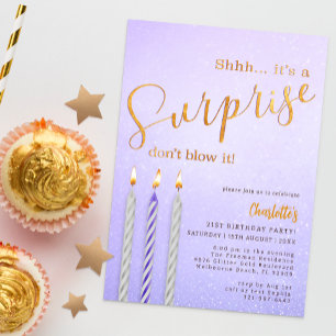 Púrpura Surpresa - Vela Glitter de Convite de Aniv