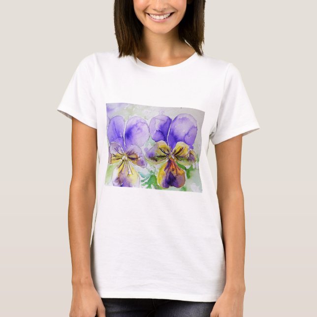 Púrpura Viola Pansy Watercolor - T Camisa (Frente)
